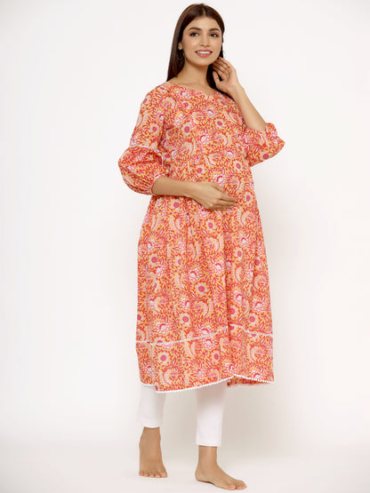 Sunlit Blossoms Yellow Maternity & Nursing Kurta