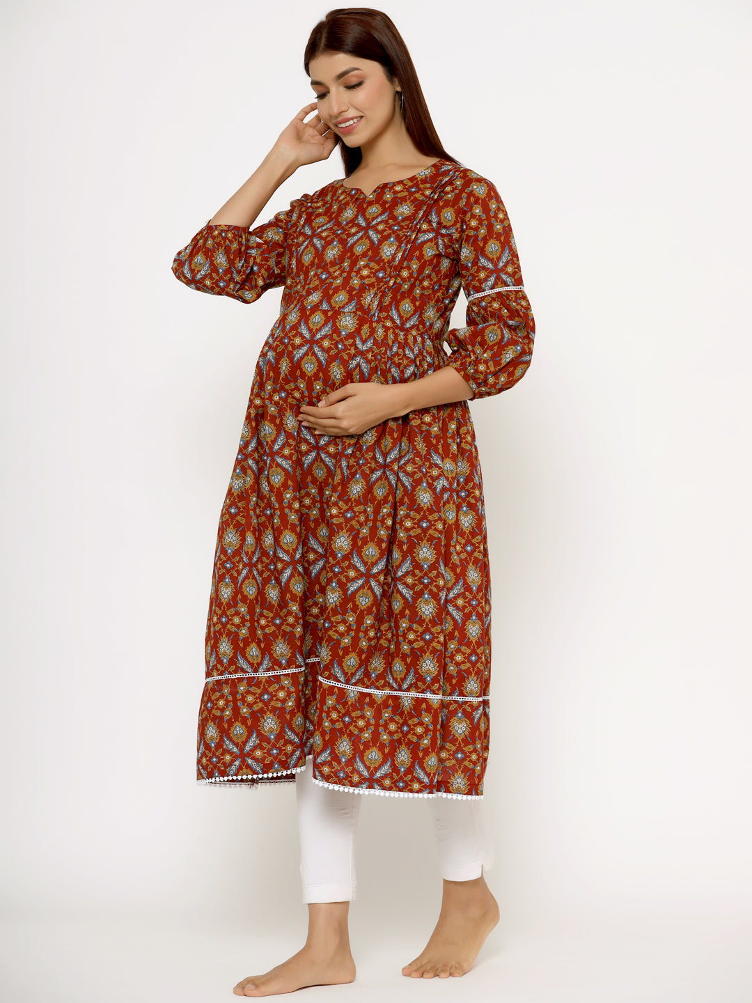 Complete Harmony Red Maternity & Nursing Kurta