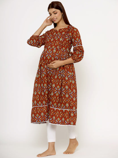 Complete Harmony Red Maternity & Nursing Kurta