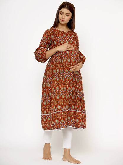 Complete Harmony Red Maternity & Nursing Kurta