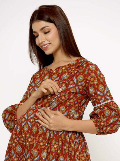 Complete Harmony Red Maternity & Nursing Kurta