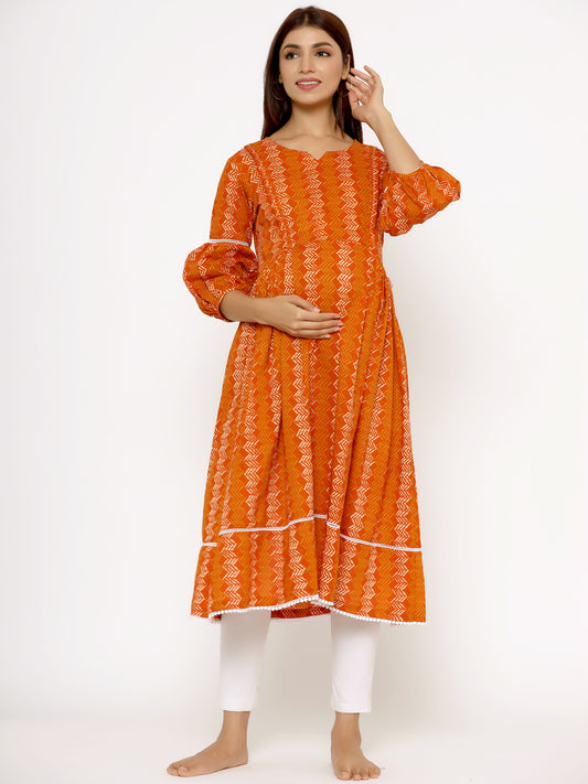 ZigZag on Orange Maternity & Nursing Kurta
