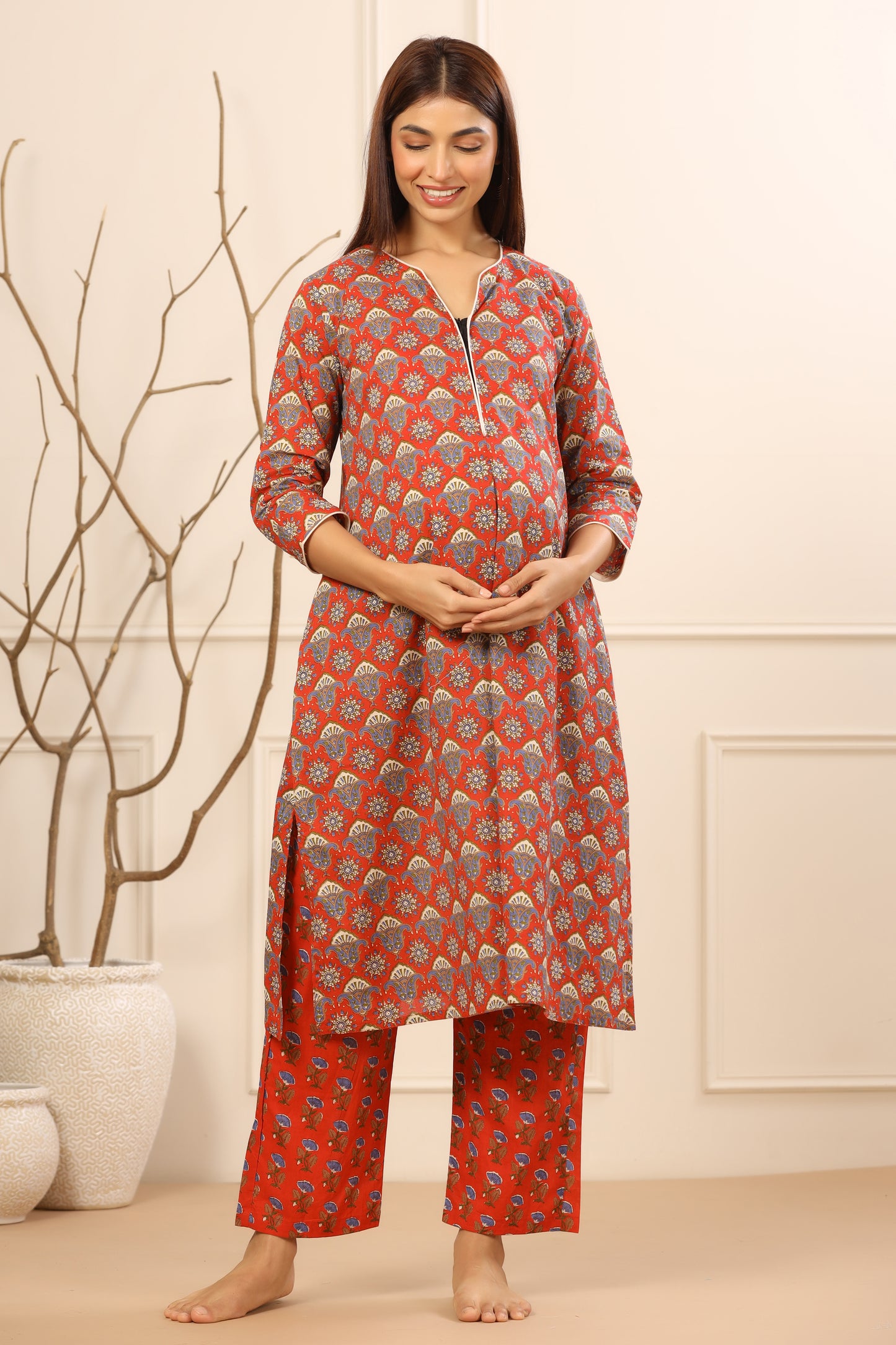 Florals On Red Maternity & Nursing Set