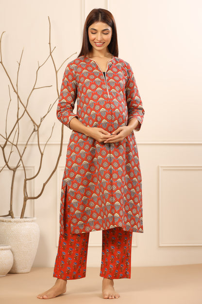 Florals On Red Maternity & Nursing Set