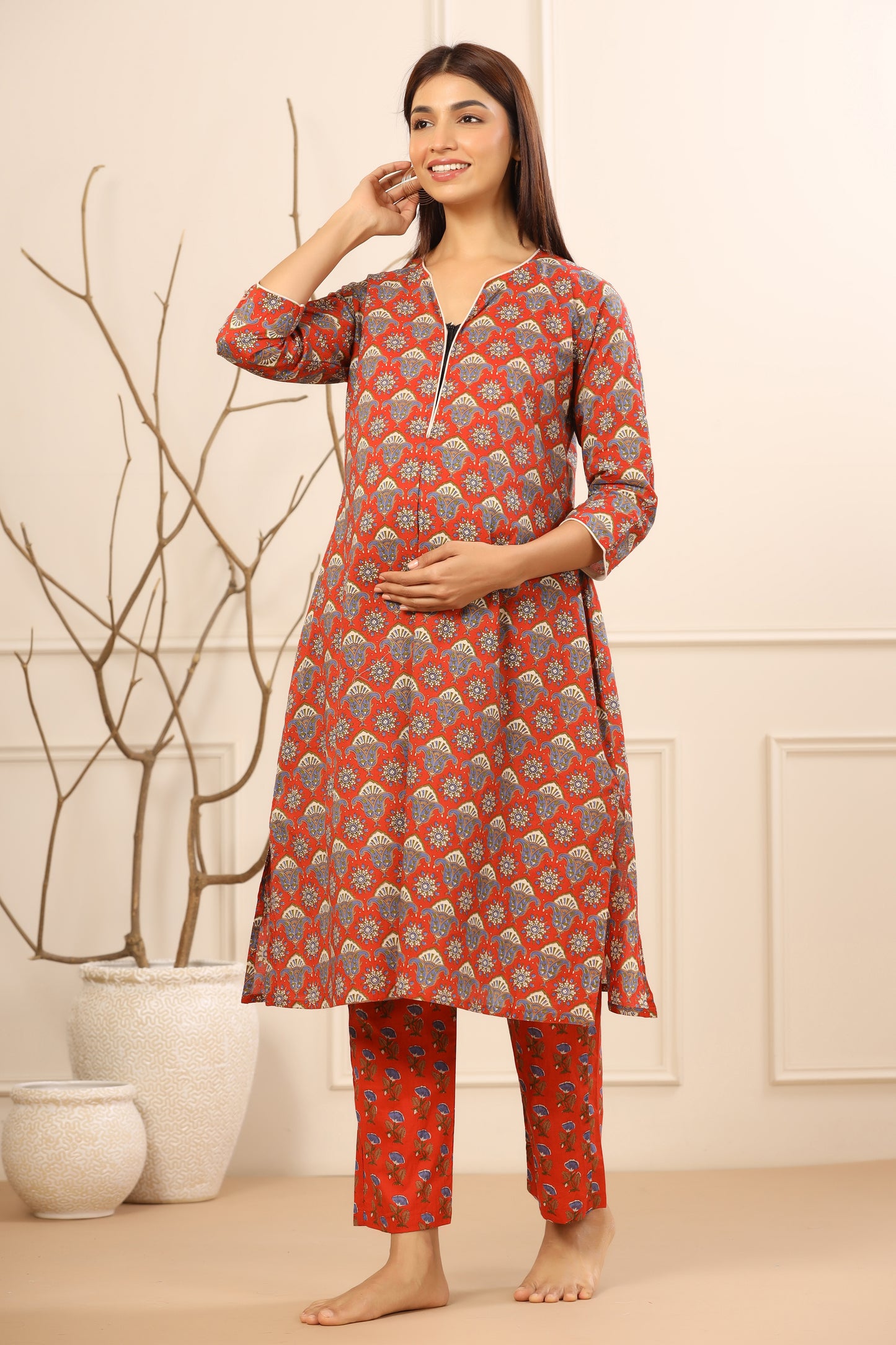 Florals On Red Maternity & Nursing Set