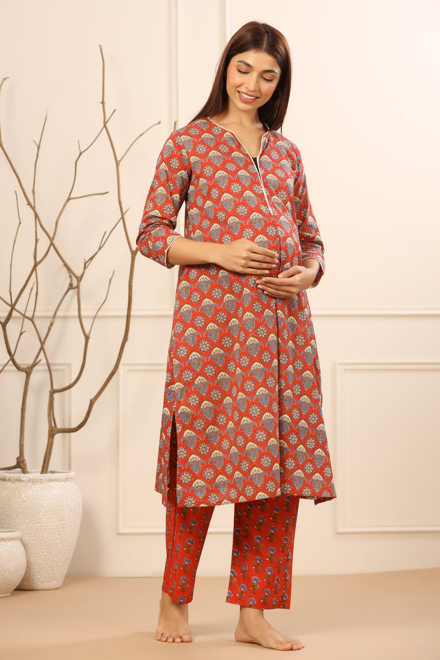 Florals On Red Maternity & Nursing Set