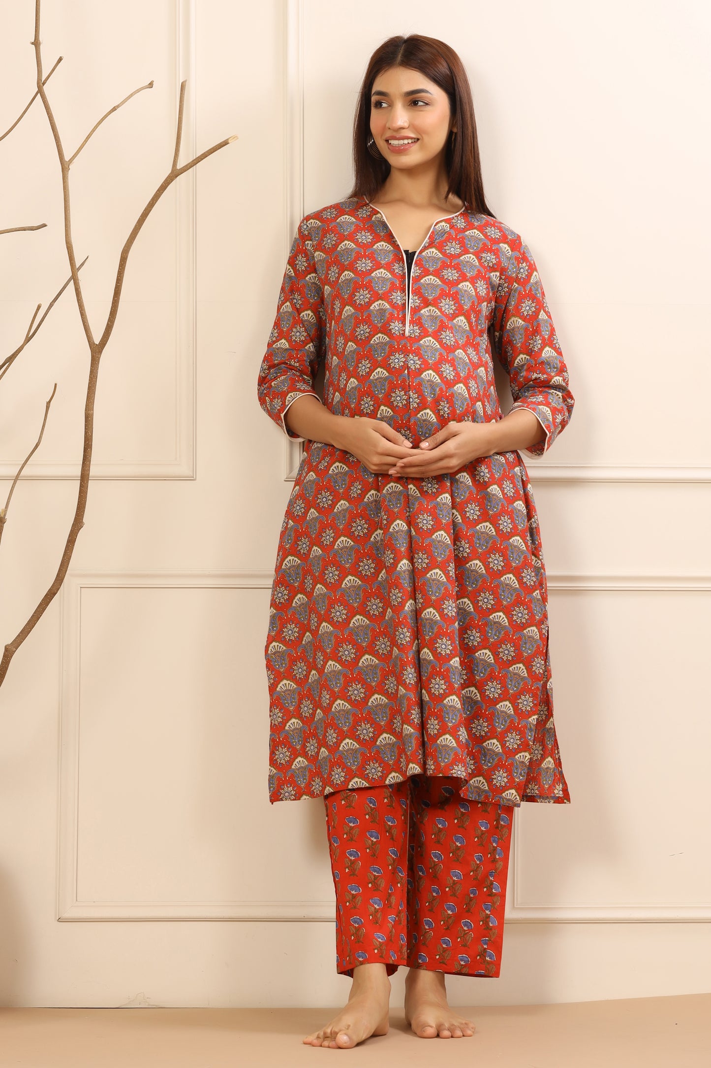 Florals On Red Maternity & Nursing Set