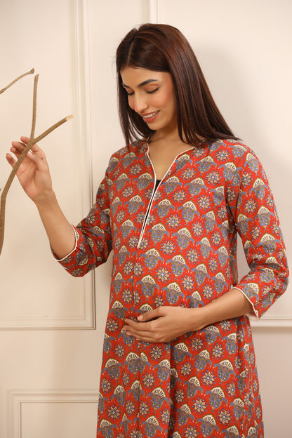 Florals On Red Maternity & Nursing Set