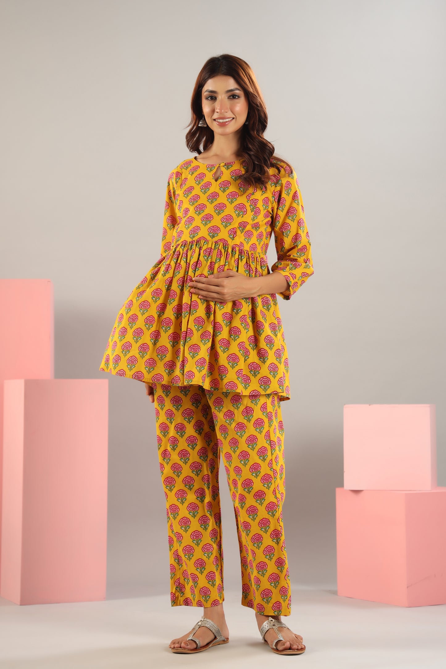 Rosy Retreat Yellow Maternity & Nursing Set