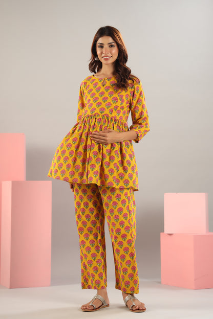 Rosy Retreat Yellow Maternity & Nursing Set