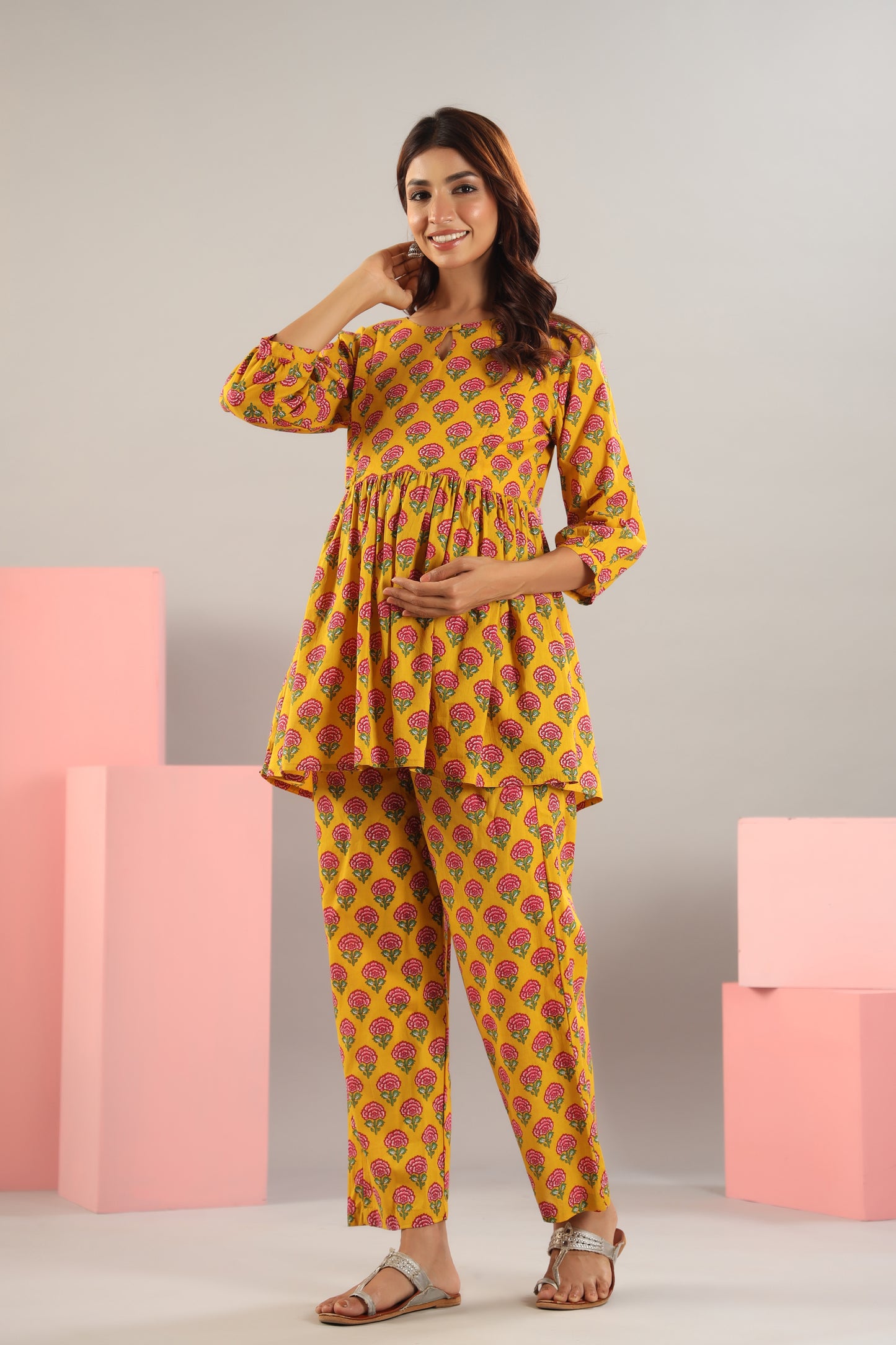 Rosy Retreat Yellow Maternity & Nursing Set