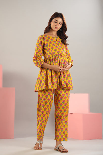 Rosy Retreat Yellow Maternity & Nursing Set