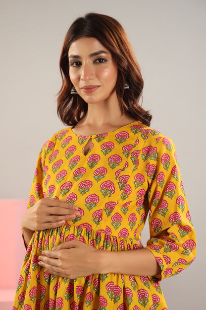 Rosy Retreat Yellow Maternity & Nursing Set