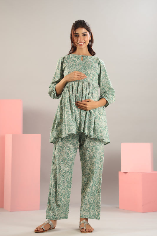 Paisley Charm on Green Maternity & Nursing Set