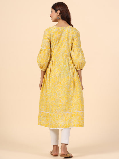 Paisley Charm On Yellow Maternity & Nursing Kurta