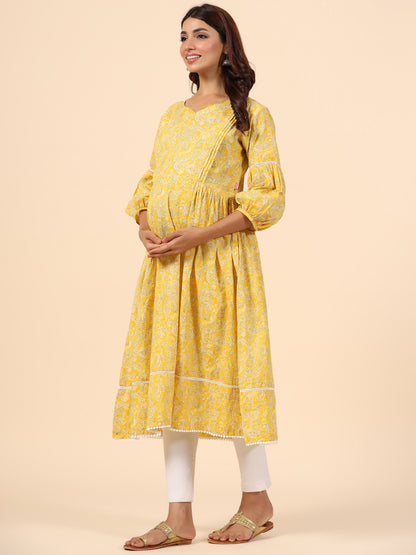 Paisley Charm On Yellow Maternity & Nursing Kurta