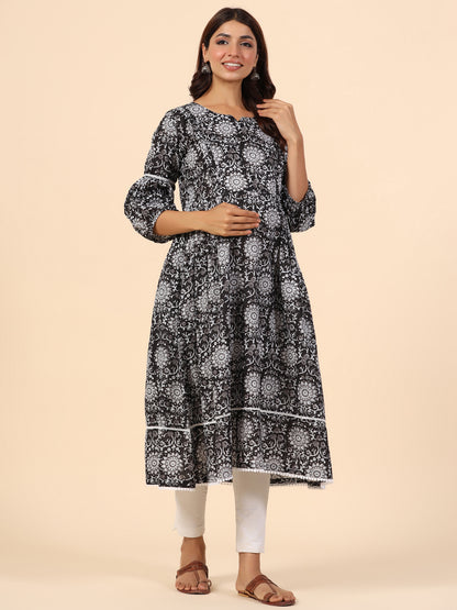 Nightingale Black Maternity & Nursing Kurta