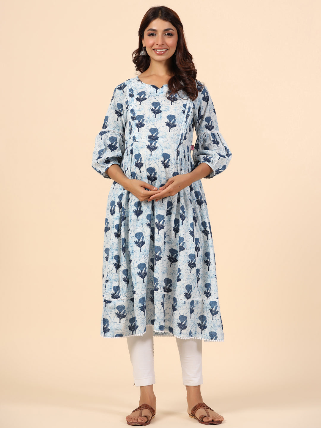 Serene Sky Rose Maternity & Nursing Kurta