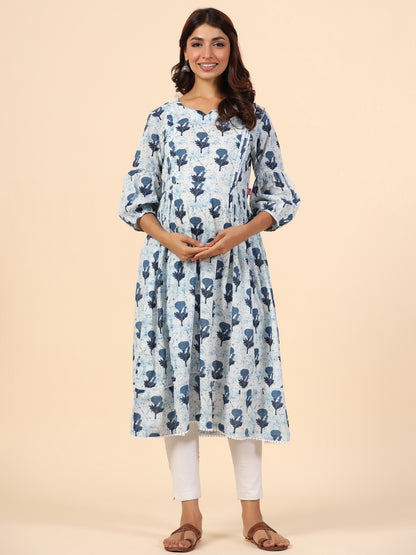 Serene Sky Rose Maternity & Nursing Kurta