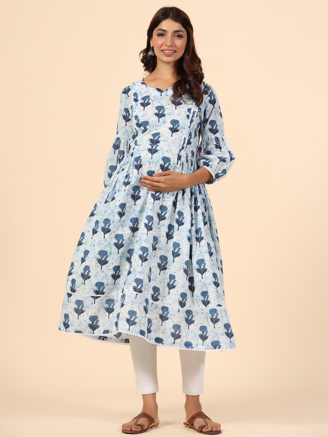 Serene Sky Rose Maternity & Nursing Kurta