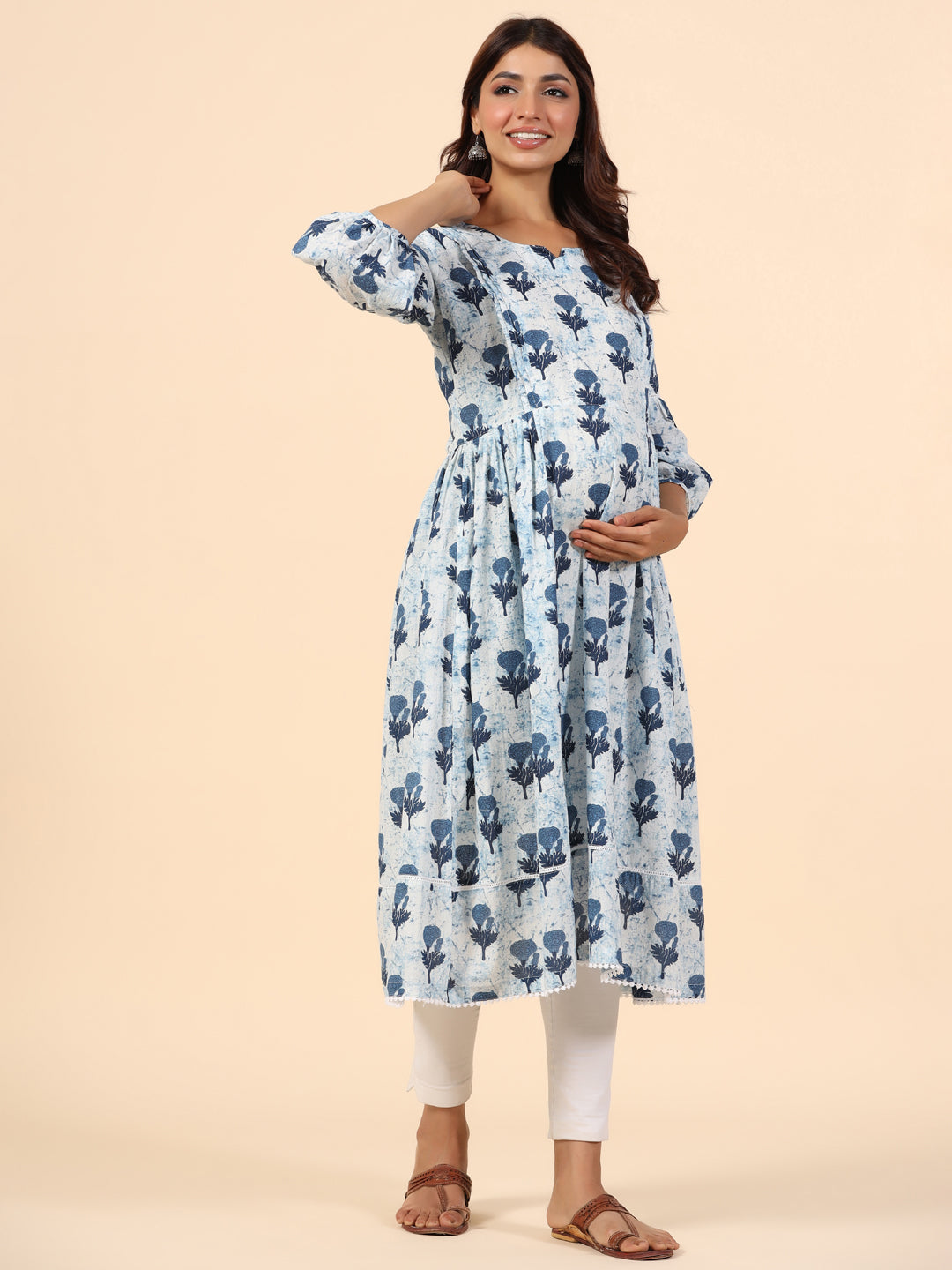 Serene Sky Rose Maternity & Nursing Kurta