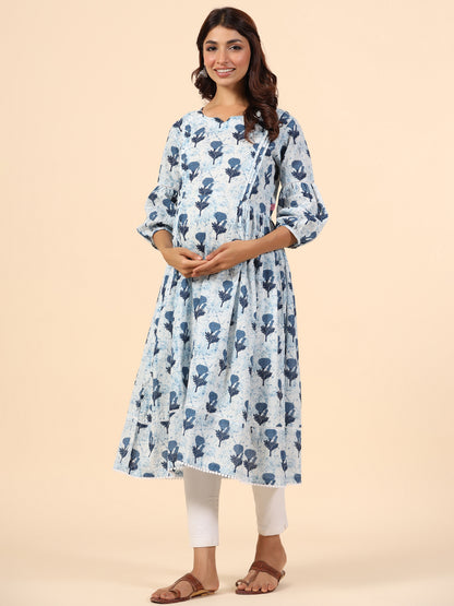 Serene Sky Rose Maternity & Nursing Kurta