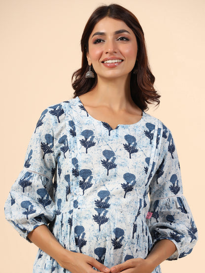 Serene Sky Rose Maternity & Nursing Kurta