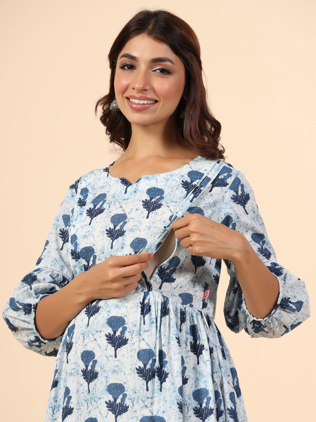 Serene Sky Rose Maternity & Nursing Kurta