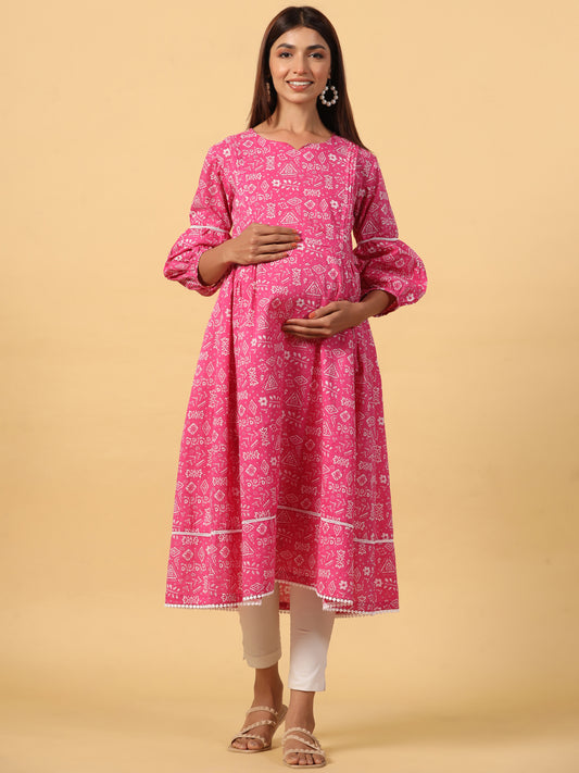 Abstract Print Overlay Maternity & Nursing Kurta