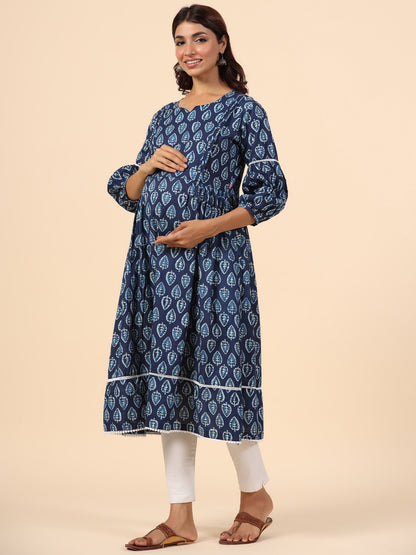 Indigo Leaf Maternity & Nursing Kurta