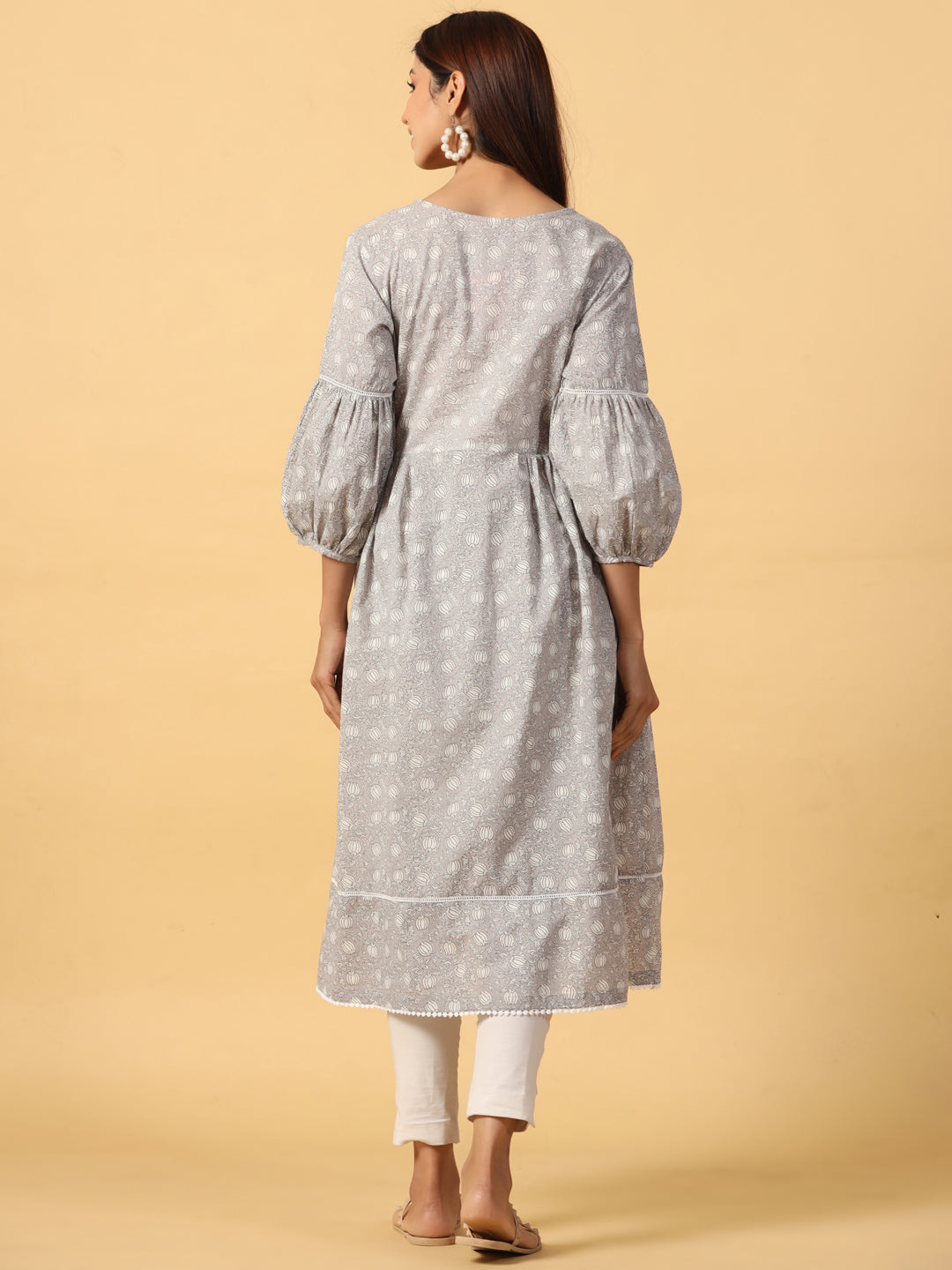 Dusk Bloom Grey Maternity & Nursing Kurta