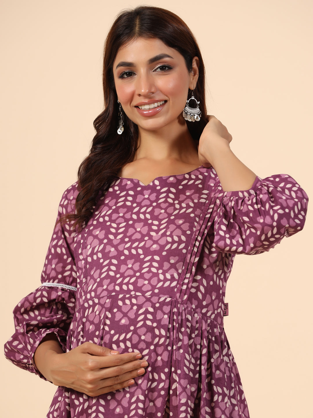 Leafy Embrace Burgundy Maternity & Nursing Kurta