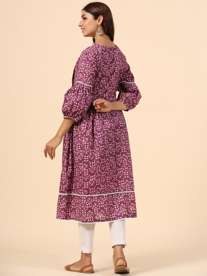 Leafy Embrace Burgundy Maternity & Nursing Kurta