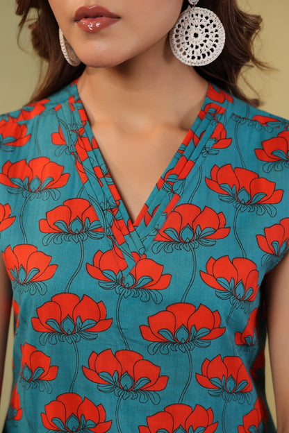 Red Lotus Mosaic Cotton Co-ord Set