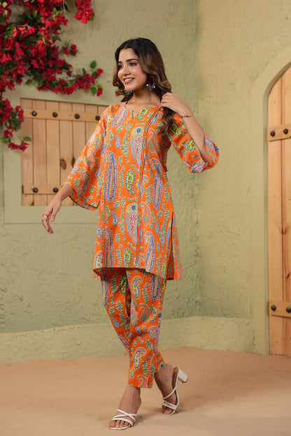 Tangerine Paisley Cotton Co-ord Set