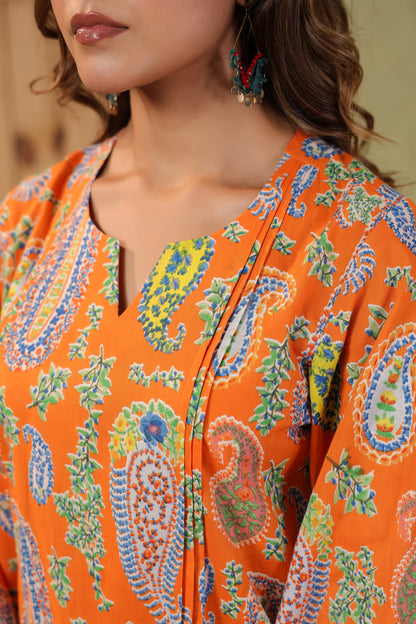 Tangerine Paisley Cotton Co-ord Set
