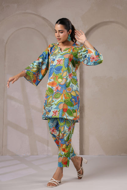 Blue Bloom Cotton Co-ord Set