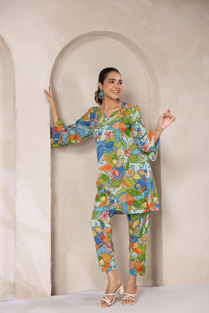 Blue Bloom Cotton Co-ord Set