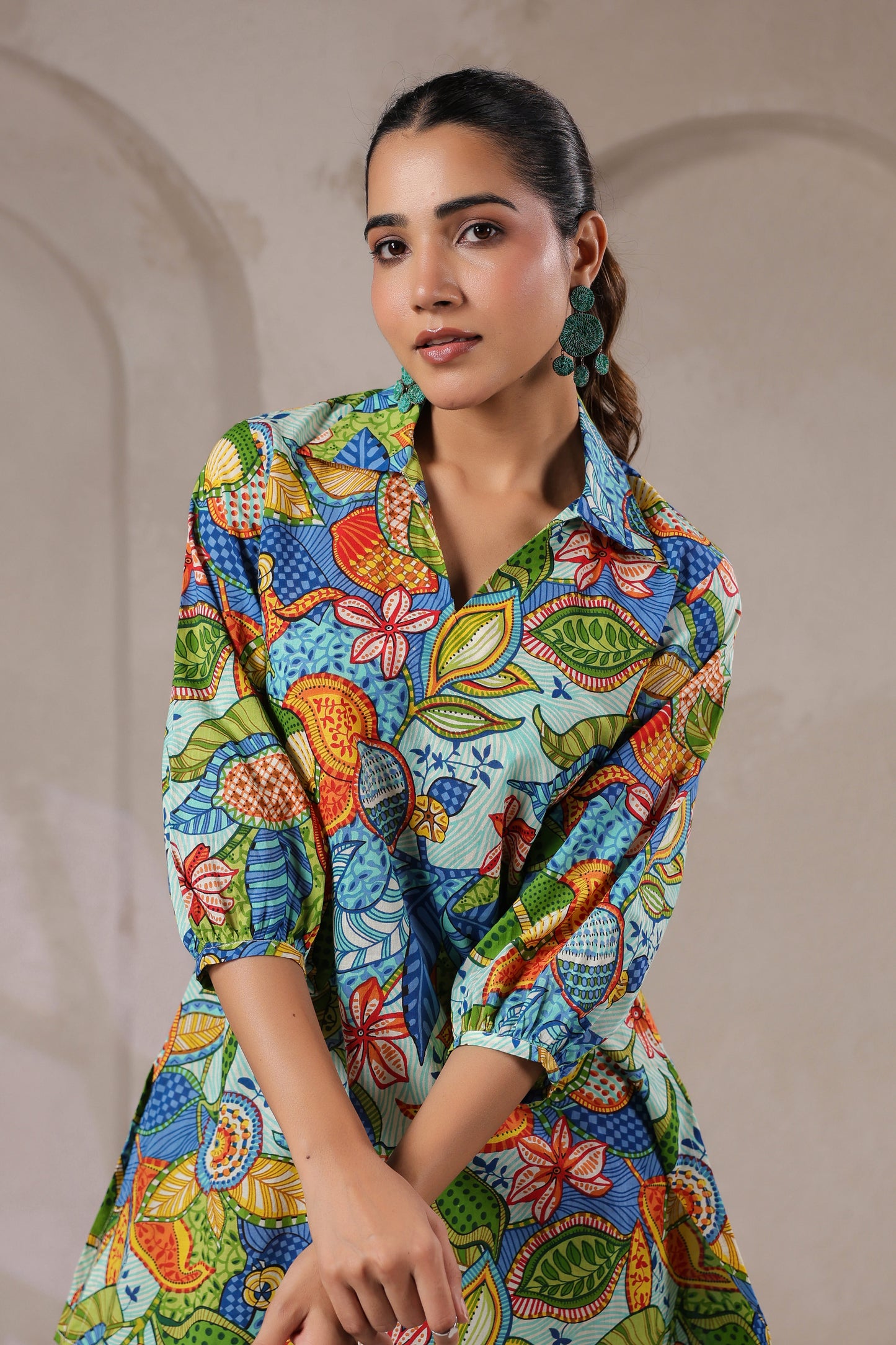 Blue Bloom Collared Cotton Co-ord Set