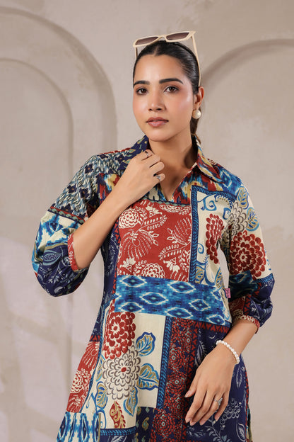 Jungle Gem Patches Collared Cotton Co-ord Set