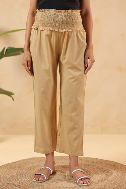 Chalk Beige Cotton High Rise Maternity Pant