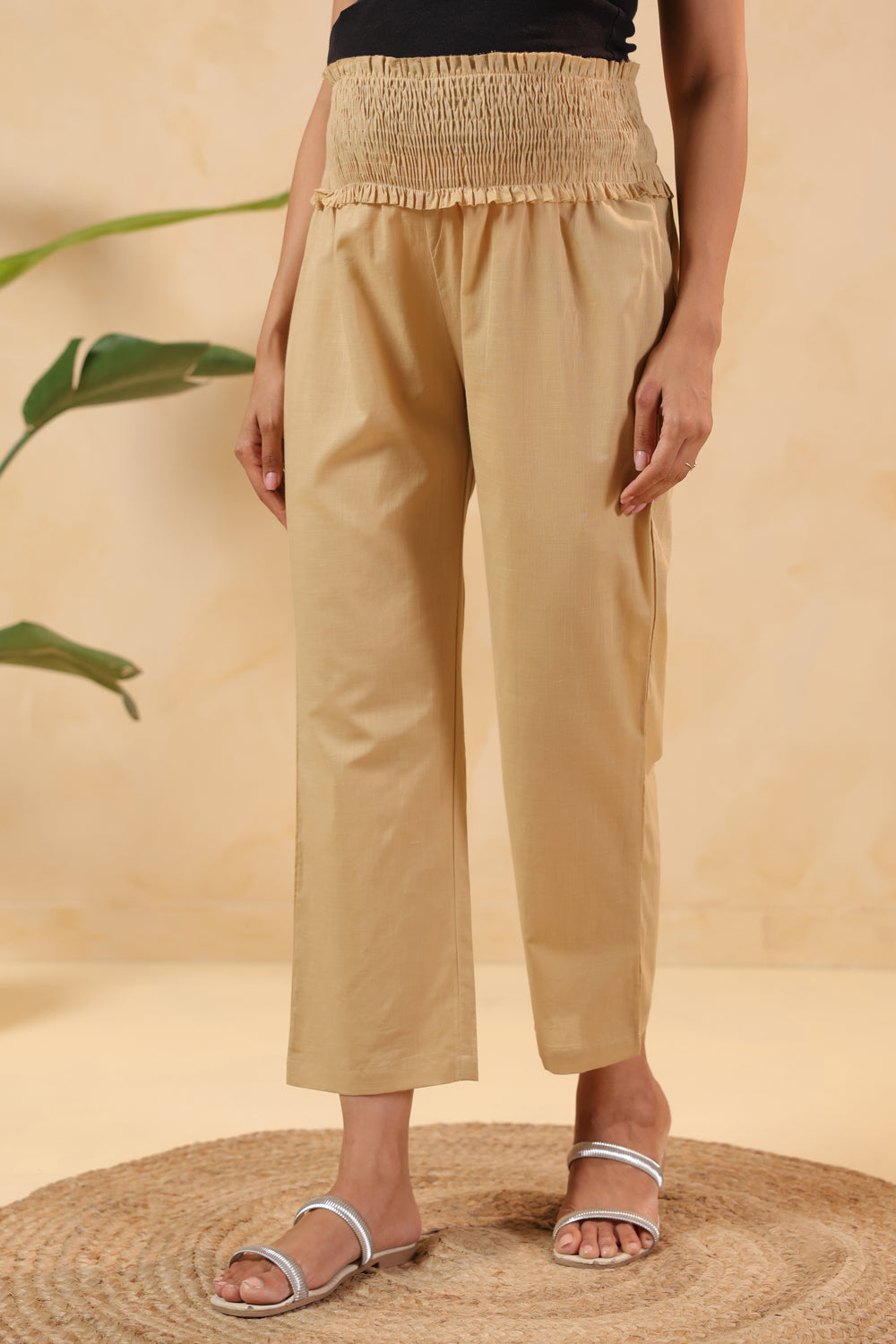 Chalk Beige Cotton High Rise Maternity Pant