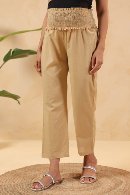 Chalk Beige Cotton High Rise Maternity Pant