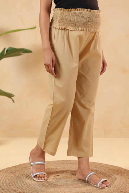 Chalk Beige Cotton High Rise Maternity Pant
