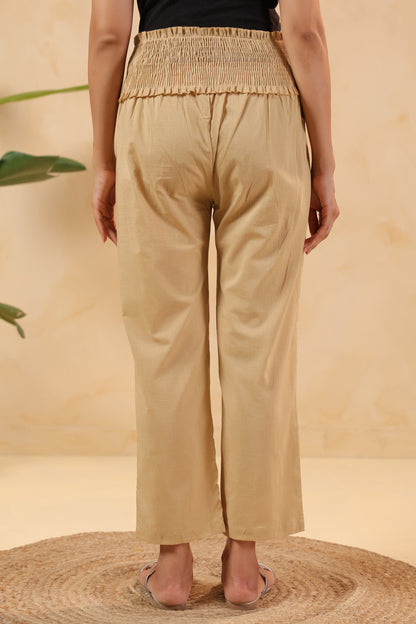 Chalk Beige Cotton High Rise Maternity Pant