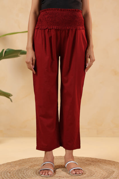Ruby Maroon Cotton High Rise Maternity Pant