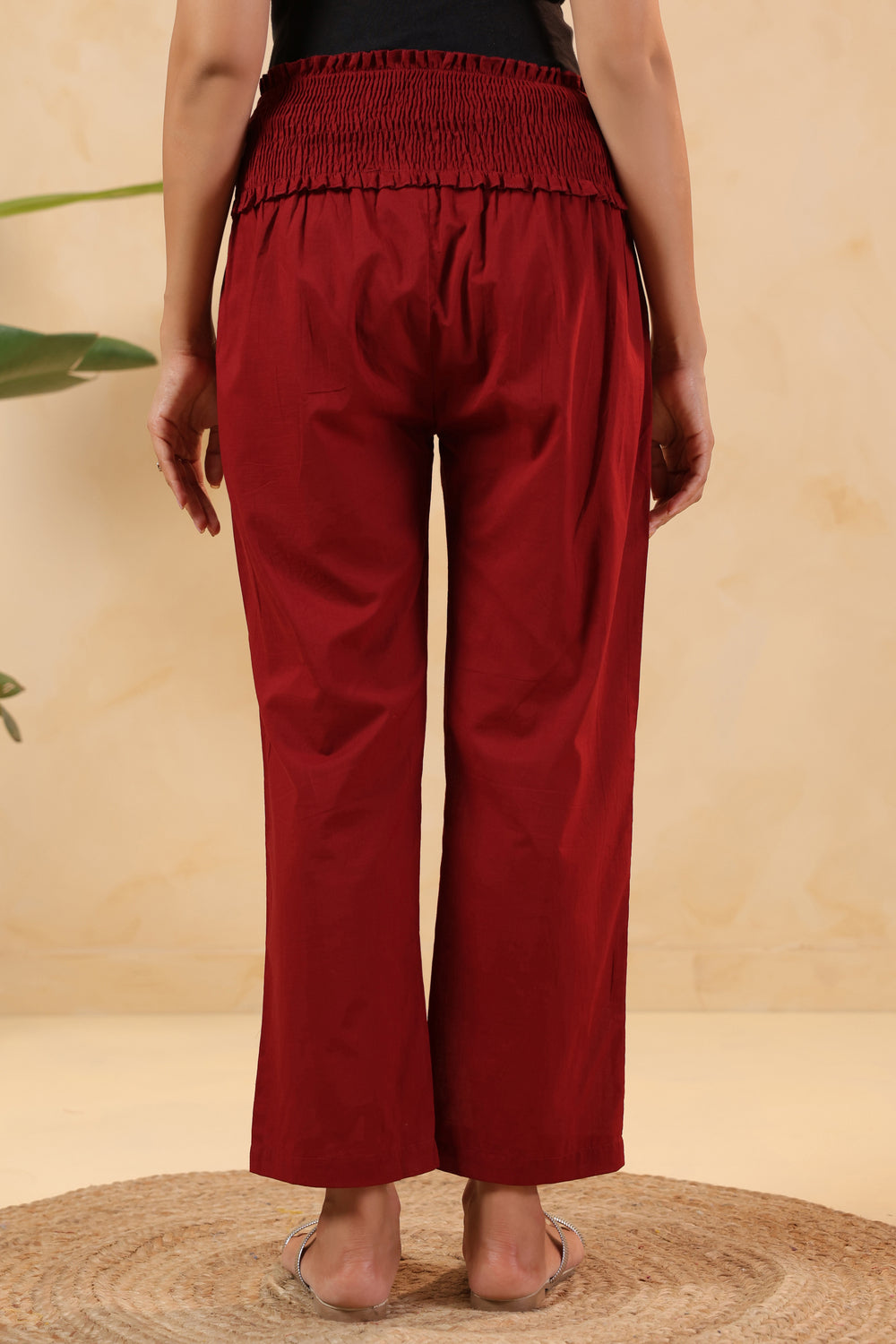 Ruby Maroon Cotton High Rise Maternity Pant