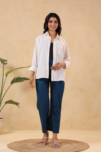 Daydream Blue Cotton High Rise Maternity Pant