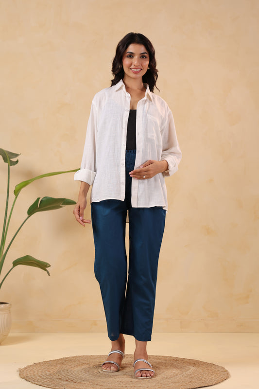 Daydream Blue Cotton High Rise Maternity Pant