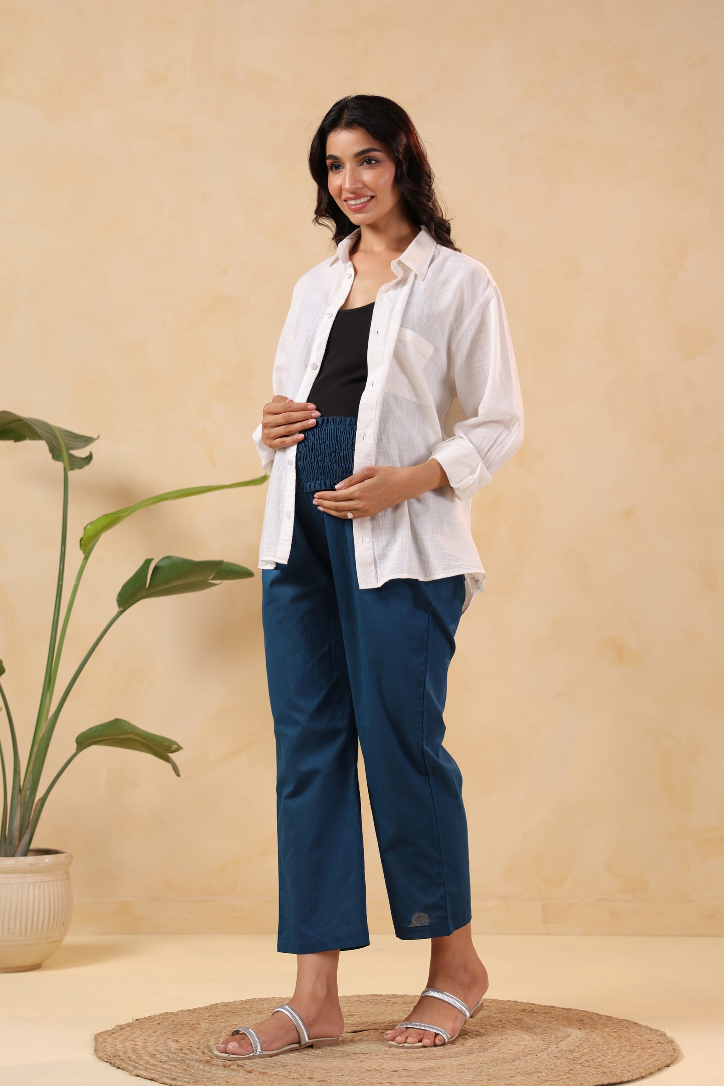 Daydream Blue Cotton High Rise Maternity Pant